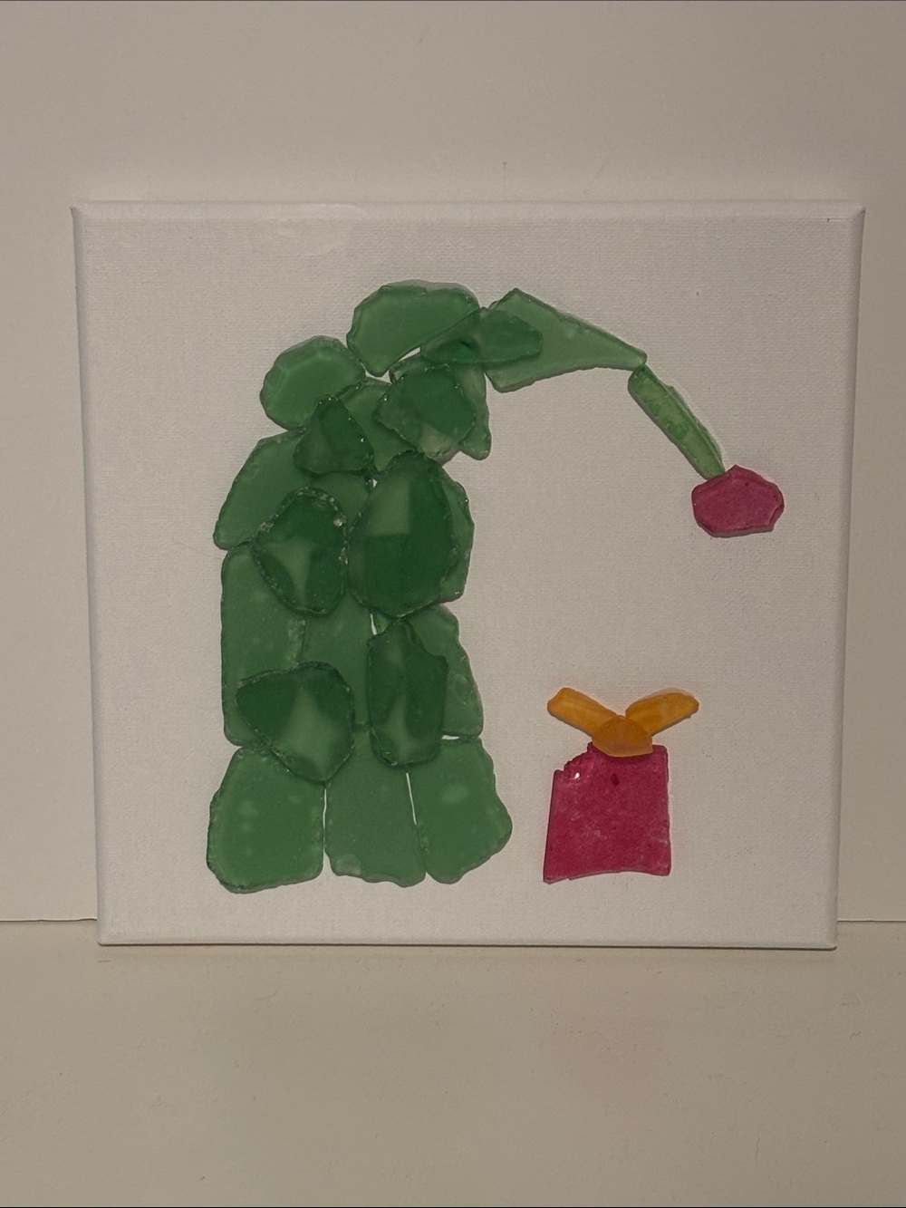 Artisan Green Sea Glass Grinch Christmas Tree with Red Sea Glass Ornament & Gift